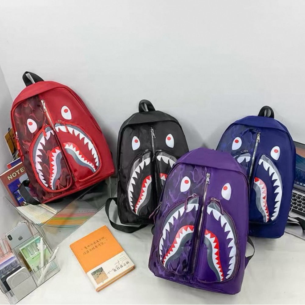 Shark Design Backpack - Red, Black, Purple